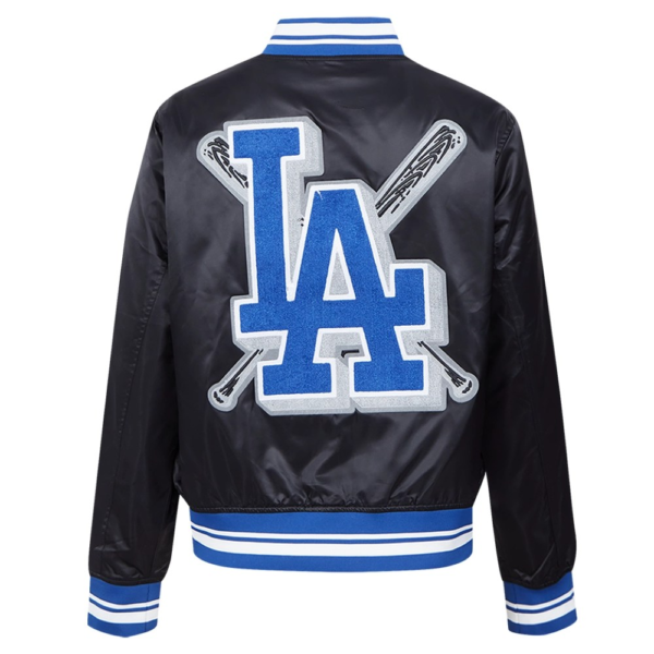 Los Angeles Dodgers Women’s Black Mashup Satin Varsity Jacke
