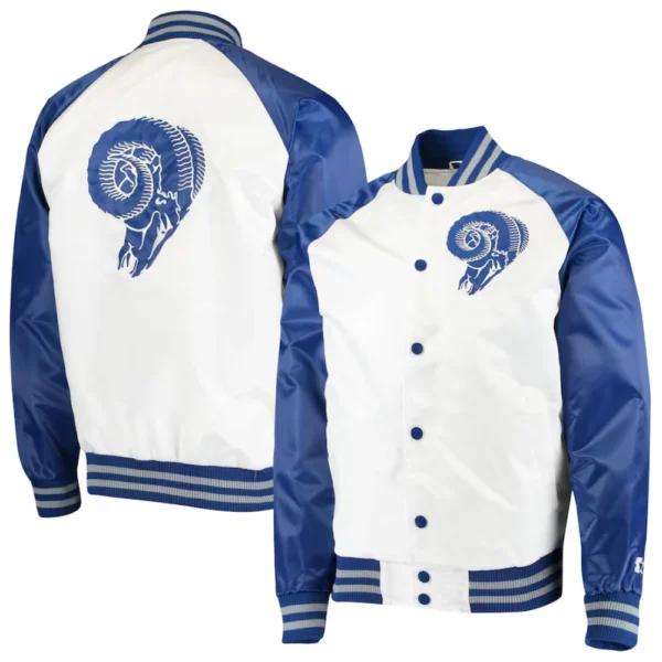Los Angeles Rams Lead Off Full-Snap White/Blue Satin Varsity Jacket