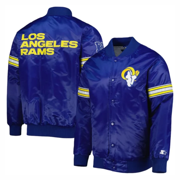 Los Angeles Rams Pick & Roll Full-Snap Blue Satin Varsity Jacket