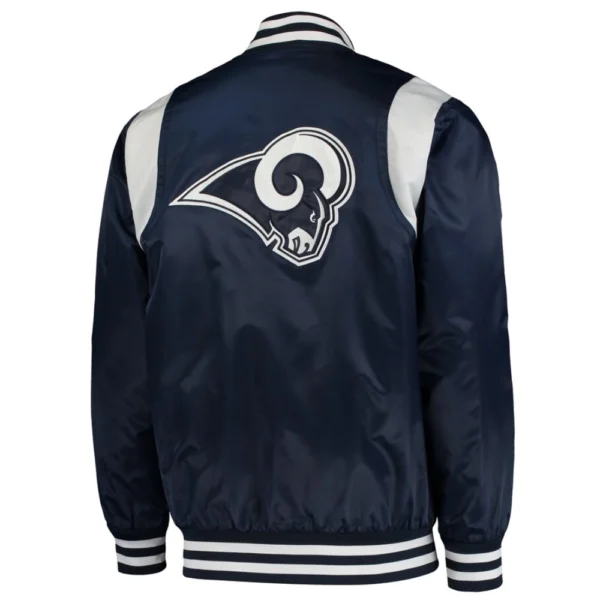 Los Angeles Rams Prime Time Full-Snap Navy Satin Varsity Jacket