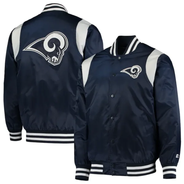 Los Angeles Rams Prime Time Full-Snap Navy Satin Varsity Jacket