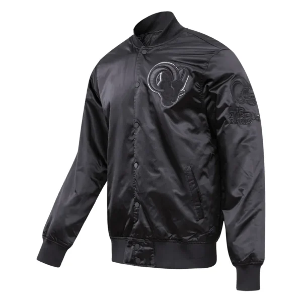 Los Angeles Rams Triple Black Black Satin Varsity Jacket