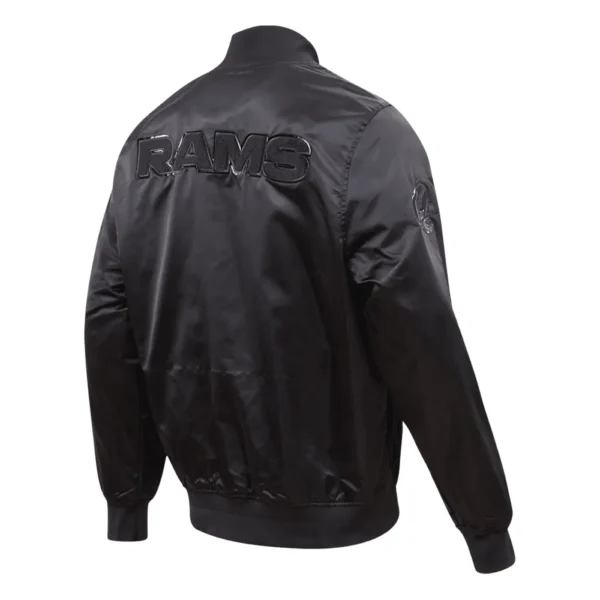 Los Angeles Rams Triple Black Black Satin Varsity Jacket