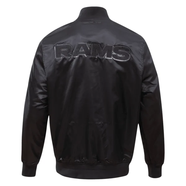 Los Angeles Rams Triple Black Black Satin Varsity Jacket