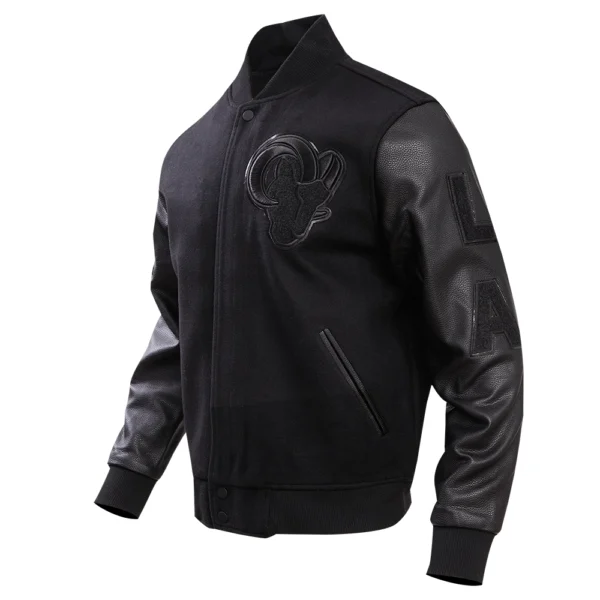 Los Angeles Rams Triple Black Wool & Leather Varsity Jacket