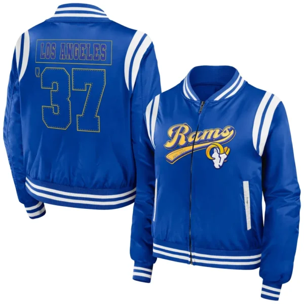 Los Angeles Rams Women’s Full-Zip Blue Bomber Varsity Jacket