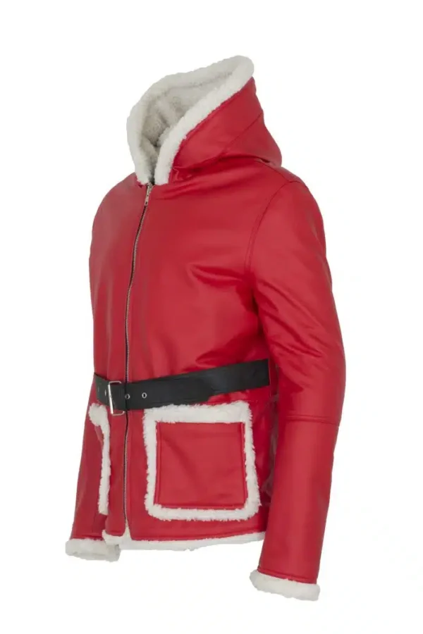 Men Santa Claus Christmas Red Fur Leather Coat Jacket