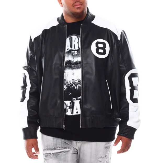 8 Ball Genuine Leather Jacket B&T Black/White