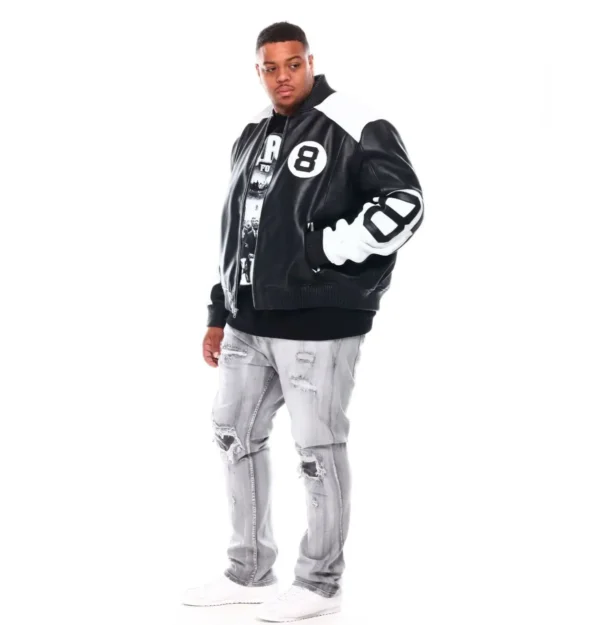 8 Ball Genuine Leather Jacket B&T Black/White