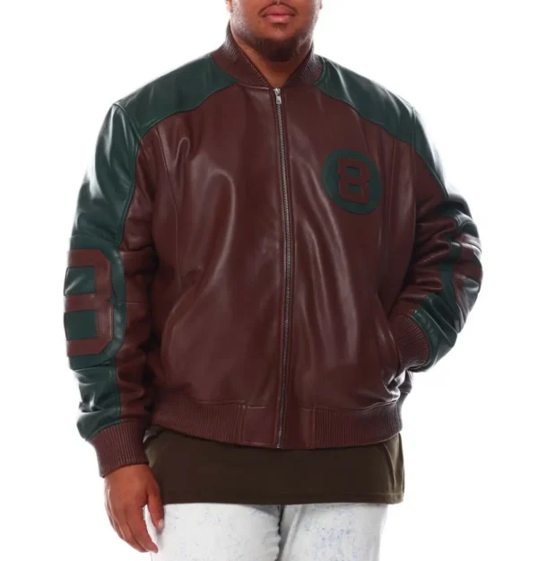 Men’s 8 Ball Genuine Leather Jacket B&T BrownGreen