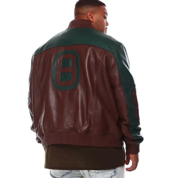 Men’s 8 Ball Genuine Leather Jacket B&T BrownGreen