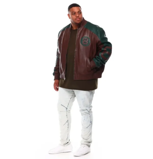 Men’s 8 Ball Genuine Leather Jacket B&T BrownGreen