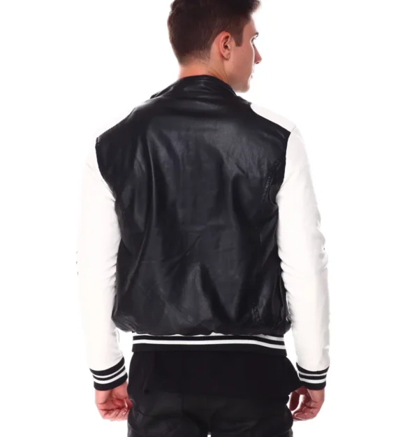 Mens Moto Colrblock Bomber Leather Jacket