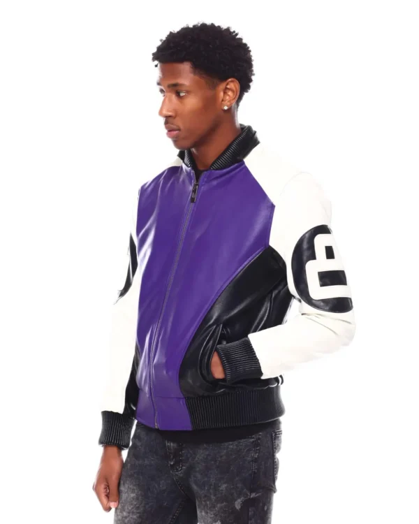 Mens Purple 8 Ball Color Block Hooded Bomber Jacket