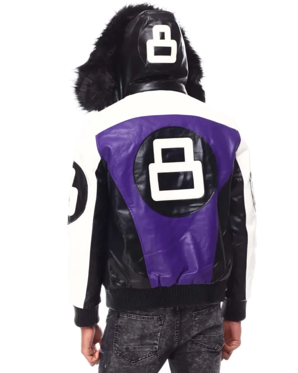 Mens Purple 8 Ball Color Block Hooded Bomber Jacket