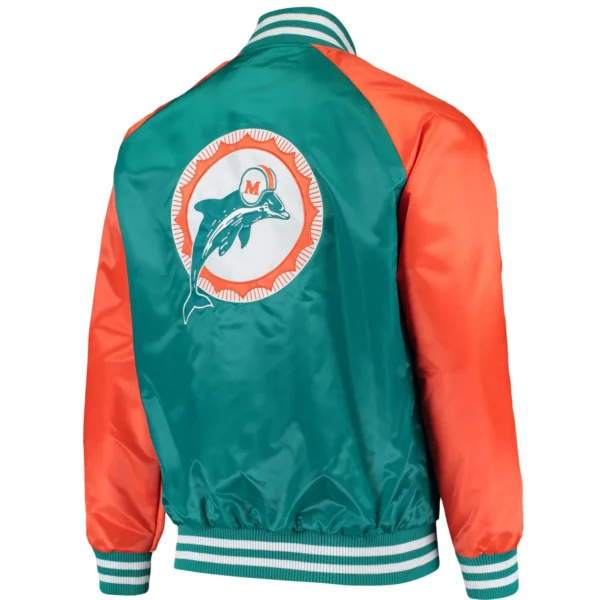 Miami Dolphins Classic Rib Satin Varsity Jacket Aqua & Orange