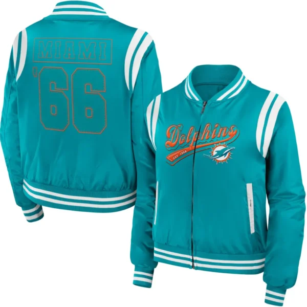 Miami Dolphins Classic Rib Satin Varsity Zipper Jacket