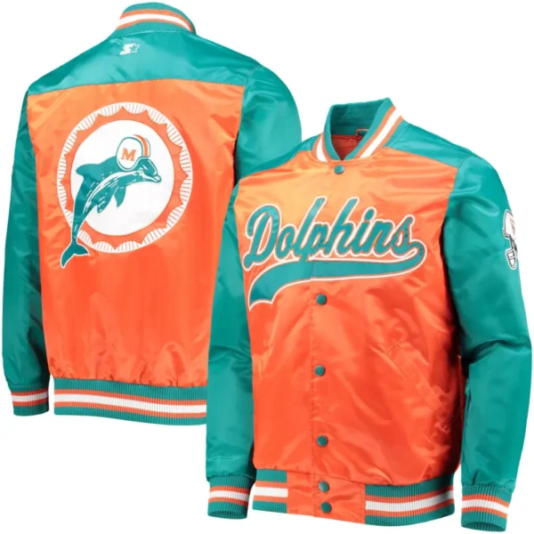 Miami Dolphins Classic Tradition II Satin Varsity Jacket