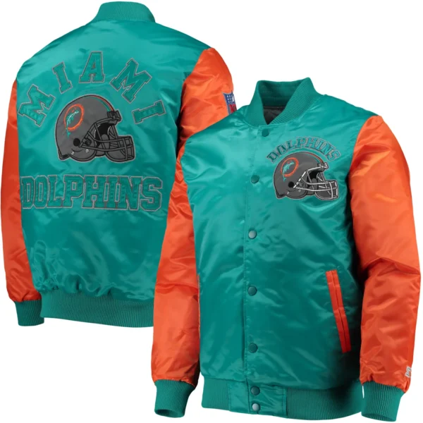 Miami Dolphins Classic Vintage Satin Varsity Jacket With Logo