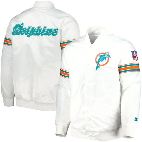 Miami Dolphins Classic Vintage Satin Varsity White Jacket