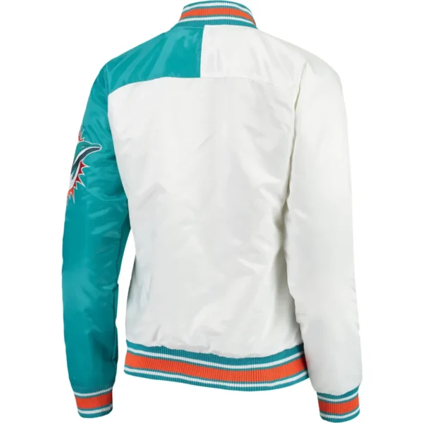 Miami Dolphins White & Aqua Satin Varsity Jacket