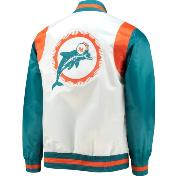 Miami Dolphins Football Team players Satin Varsity Jacket White & Aqua