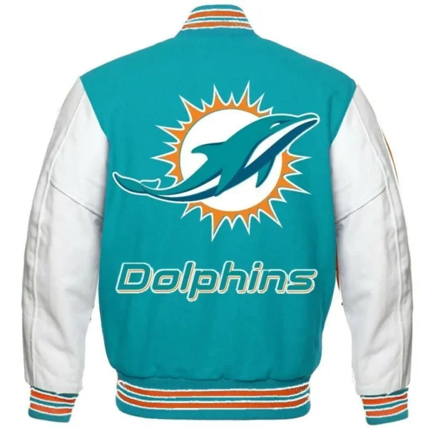 Miami Dolphins Football Team Players Varsity Jacket Aqua & White