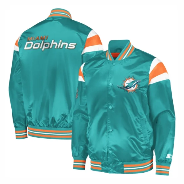 Miami Dolphins Full-Snap Aqua Satin Varsity Jacket