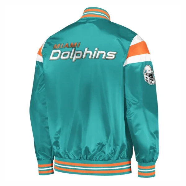 Miami Dolphins Full-Snap Aqua Satin Varsity Jacket