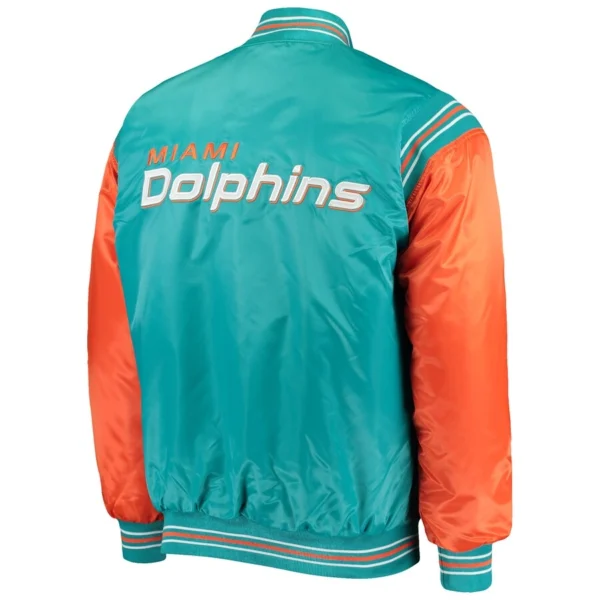 Miami Dolphins Enforcer Full-Snap Aqua/Orange Satin Varsity Jacket