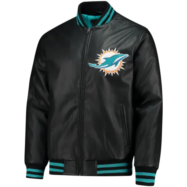 Miami Dolphins G-III Sports by Carl Banks Stiff Arm Leather Varsity Jacket