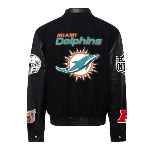 Miami Dolphins Jeff Hamilton Black Wool & Leather Varsity Jacket