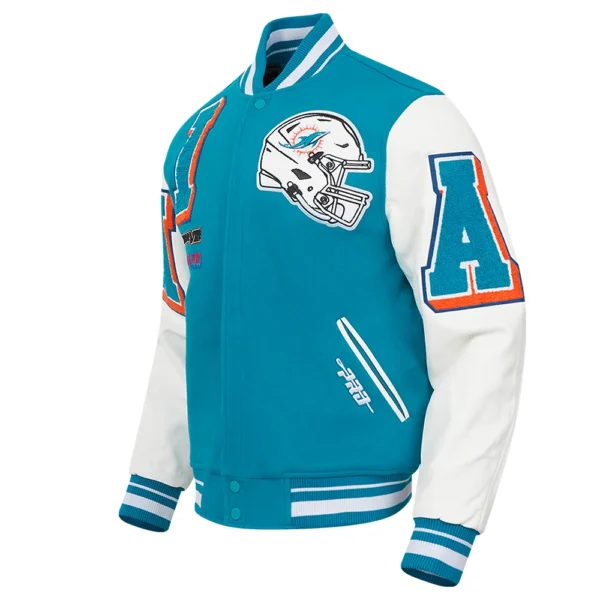 Miami Dolphins Mashup Blue/White Wool & Leather Varsity Jacket