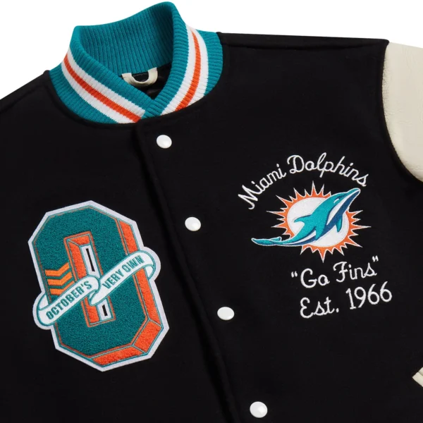 Miami Dolphins OVO Black Full-Snap Varsity Jacket