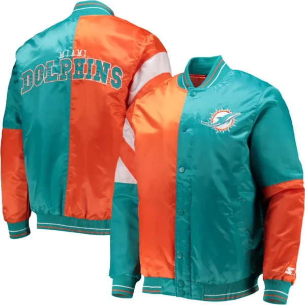 Miami Dolphins Satin Varsity Jacket Aqua & Orange