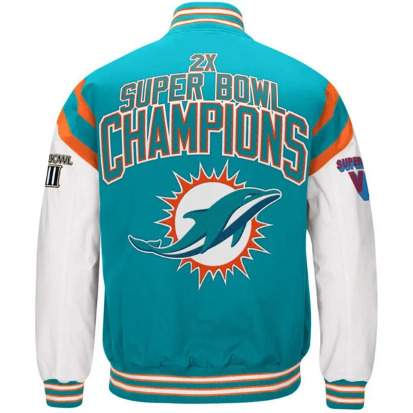 Miami Dolphins Satin Varsity Jacket Teal & White