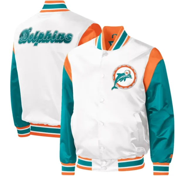 Miami Dolphins Satin White Varsity Jacket