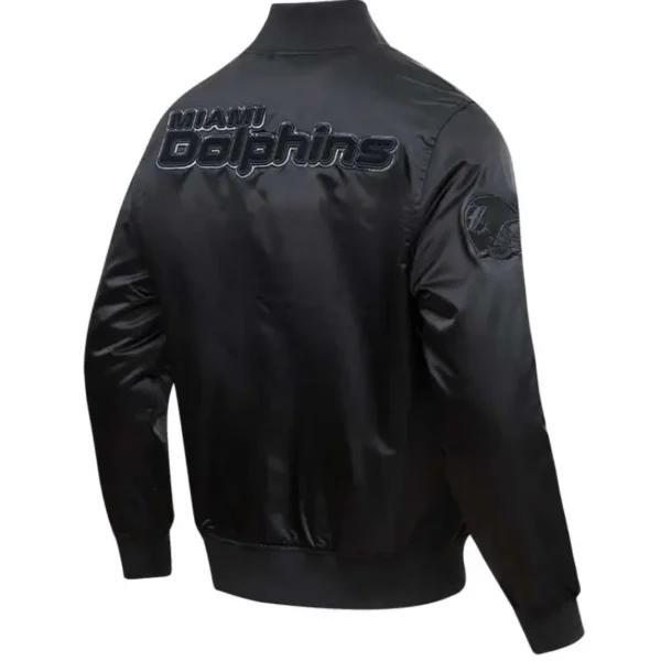 Miami Dolphins Triple Black Satin Varsity Jacket