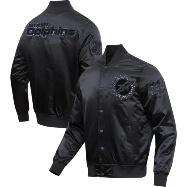 Miami Dolphins Triple Black Satin Varsity Jacket