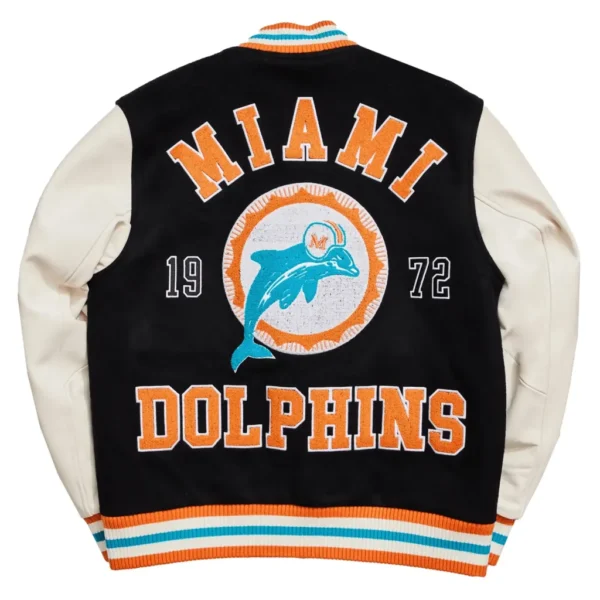 Miami Dolphins Wool & Leather Varsity Jacket Black & White