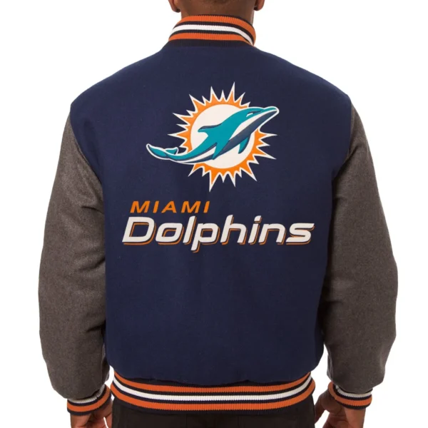 Miami Dolphins Wool Varsity Jacket Navy & Grey