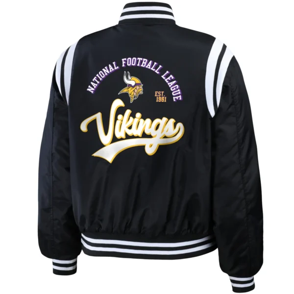 Minnesota Vikings Logo Black Satin Varsity Jacket