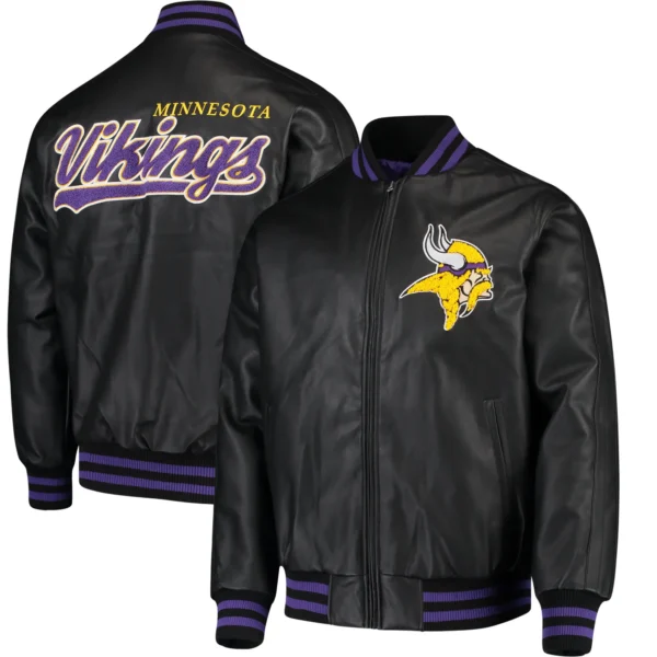 Minnesota Vikings G-III Sports by Carl Banks Black Leather Varsity Jacket