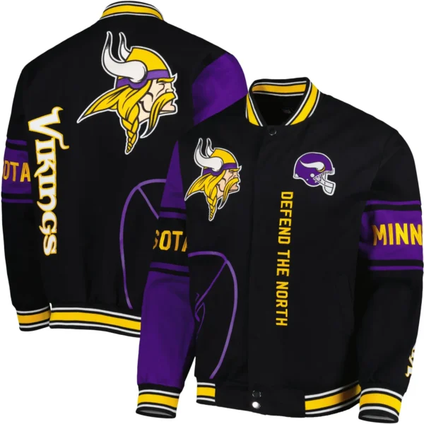 Minnesota Vikings Satin Varsity Jacket Black & Purple