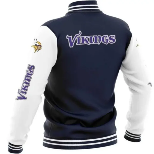 Minnesota Vikings Satin Varsity Jacket Casual Button Closure