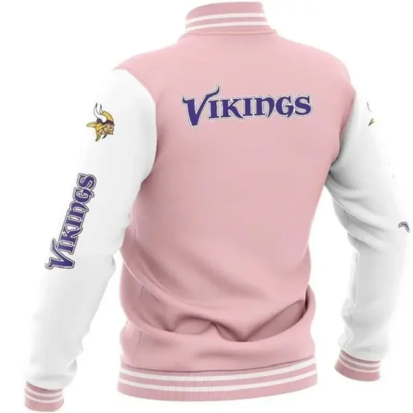 Minnesota Vikings Satin Varsity Jacket Pink & White