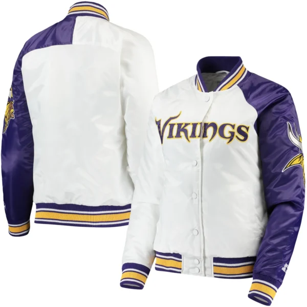 Minnesota Vikings Starter Satin Varsity White & Purple Jacket