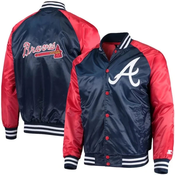 Navy-Red Atlanta Braves Lead Off Full-Snap Varsity Satin Jac