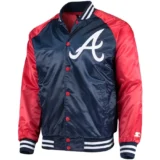 Navy-Red Atlanta Braves Lead Off Full-Snap Varsity Satin Jacket