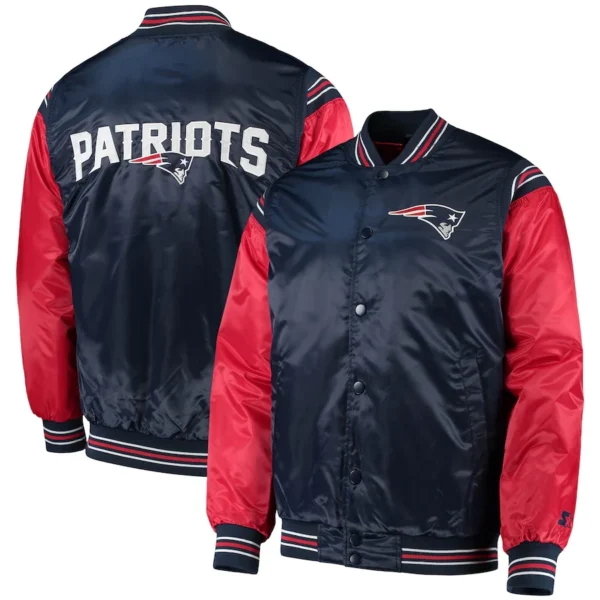 New England Patriots Enforcer Full-Snap Navy/Red Satin Varsity Jacket